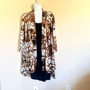 Alberto Makali Cardigan XL Brown/Ivory Animal Print Studded Top